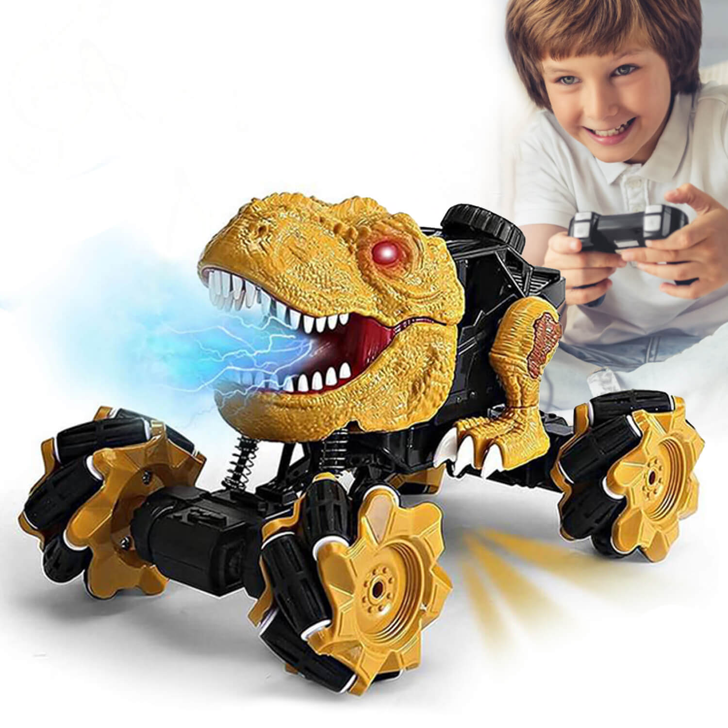 Remote Control Dinosaur Car Rechargeable T-Rex RC Car 360° Stunt Car with Music and Lights