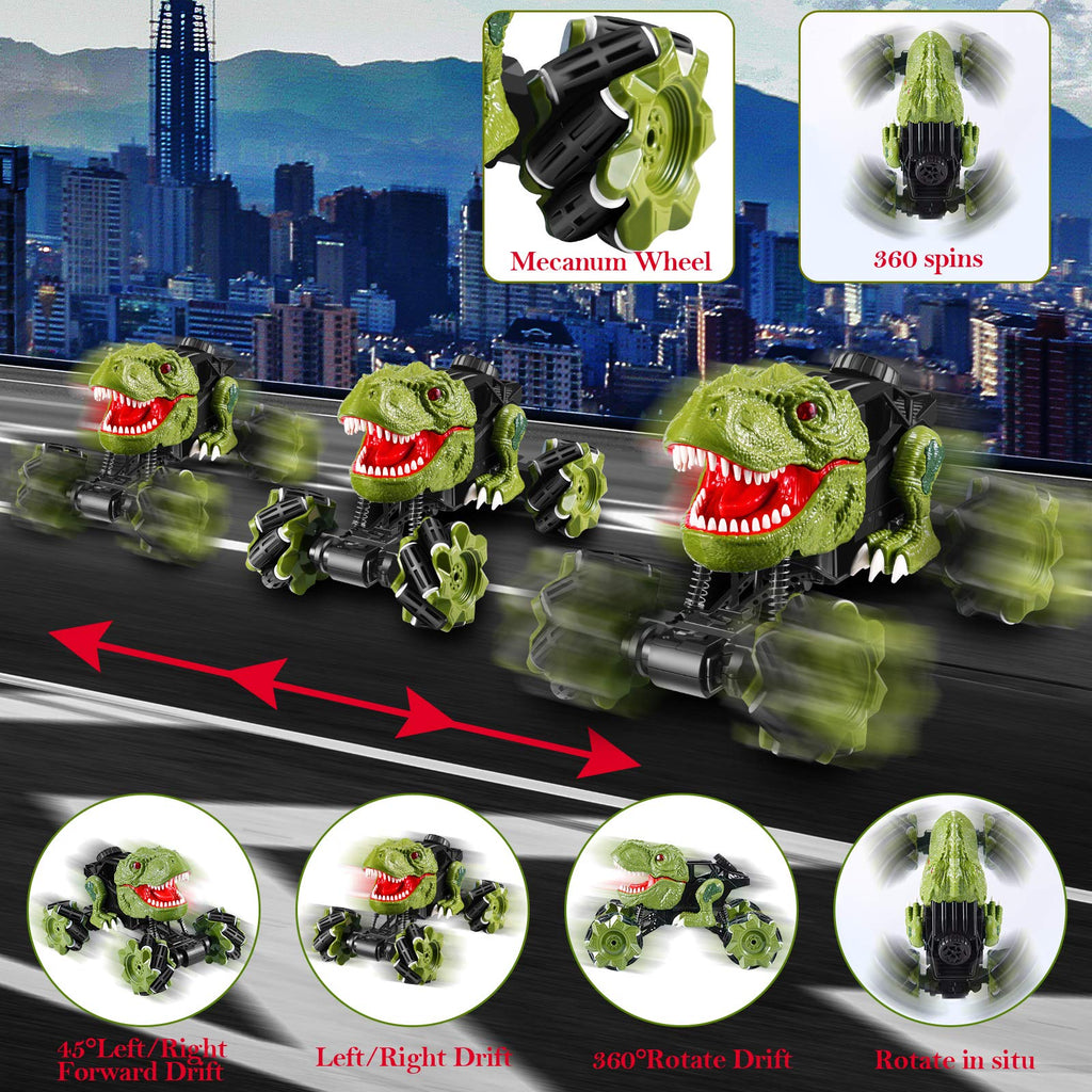 Remote Control Dinosaur Car Rechargeable T-Rex RC Car 360° Stunt Car with Music and Lights