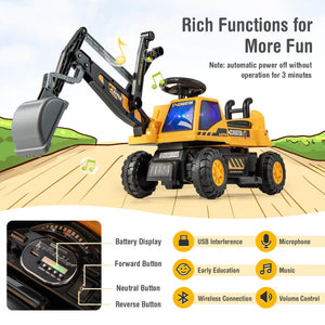 Kids 12V Ride On Digger Toy Realistic Ride On Excavator Truck Best Pretend Play Toy