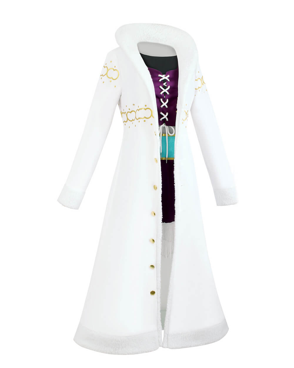 Robin Cosplay Costume Miss All Sunday White Fur Collar Coat with Dress Hat Suit for Cosplay Party