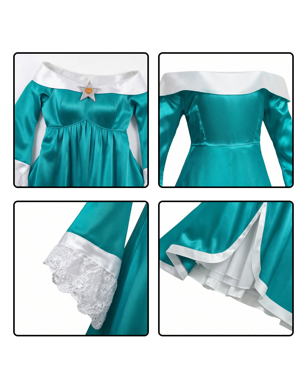 Rosalina Costume The Galactic Princess Turquoise Off-should Dress with Crown Star Wand Set