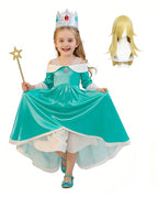 Rosalina Princess Costume Turquoise Satin Off-shoulder Ball Gown with Silver Star High Low Dress