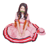 Nezuko Cosplay Costume Pink Summer Dress with Hat The Chosen Demon Nezuko Halloween Outfit