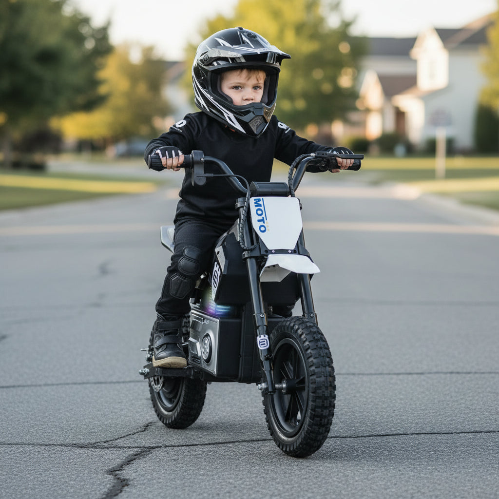 24V Kids Electric Dirt Bike Battery Powered Motorcycle 200W Ride On Car with Light Music