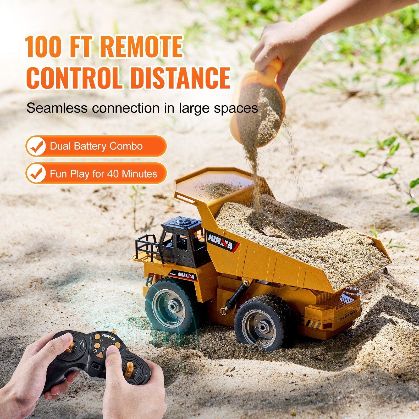 1/18 Scale RC Dump Truck 9CH RC Remote Control Car Toy Rechargeable Battery Construction Vehicle for Kids