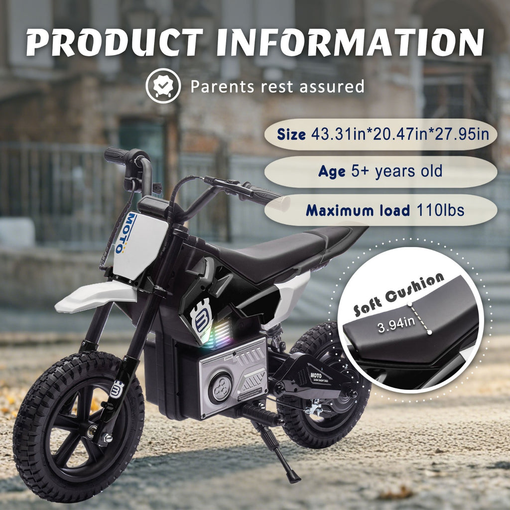24V Kids Electric Dirt Bike Battery Powered Motorcycle 200W Ride On Car with Light Music