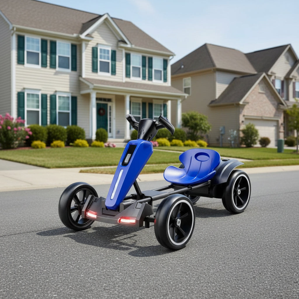 12V Electric Kids Pedal Go Kart Ride on Toy Folder Go Kart with Adjustable Seat Outdoor Toy