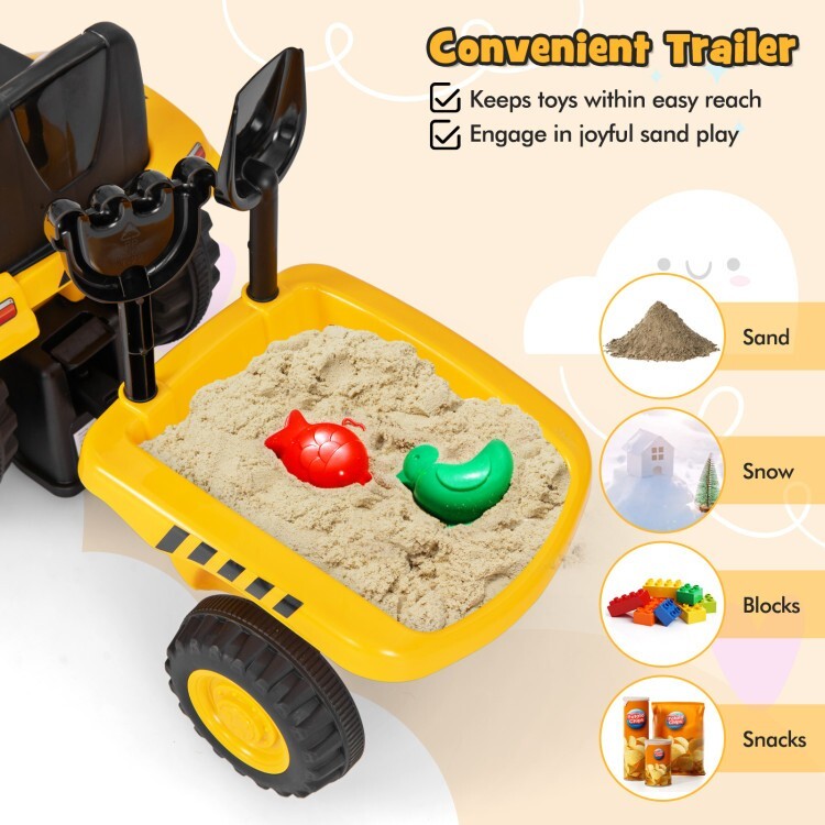 2 in 1 Ride on Tractor with Shovel and Detachable Trailer Ride on Toy for Kids