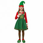 Elf Costume Cute Xmas Dress Hat Socks and Shoes 4pcs Suit Christmas Outfit for Kids Adults