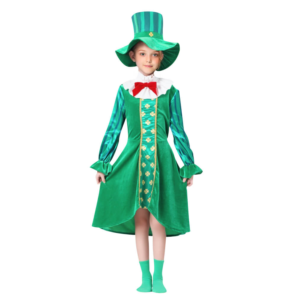 Saint Patricks Day Costume Boys Girls Leprechaun Outfit Paddys Day Hat and Dress Full Set