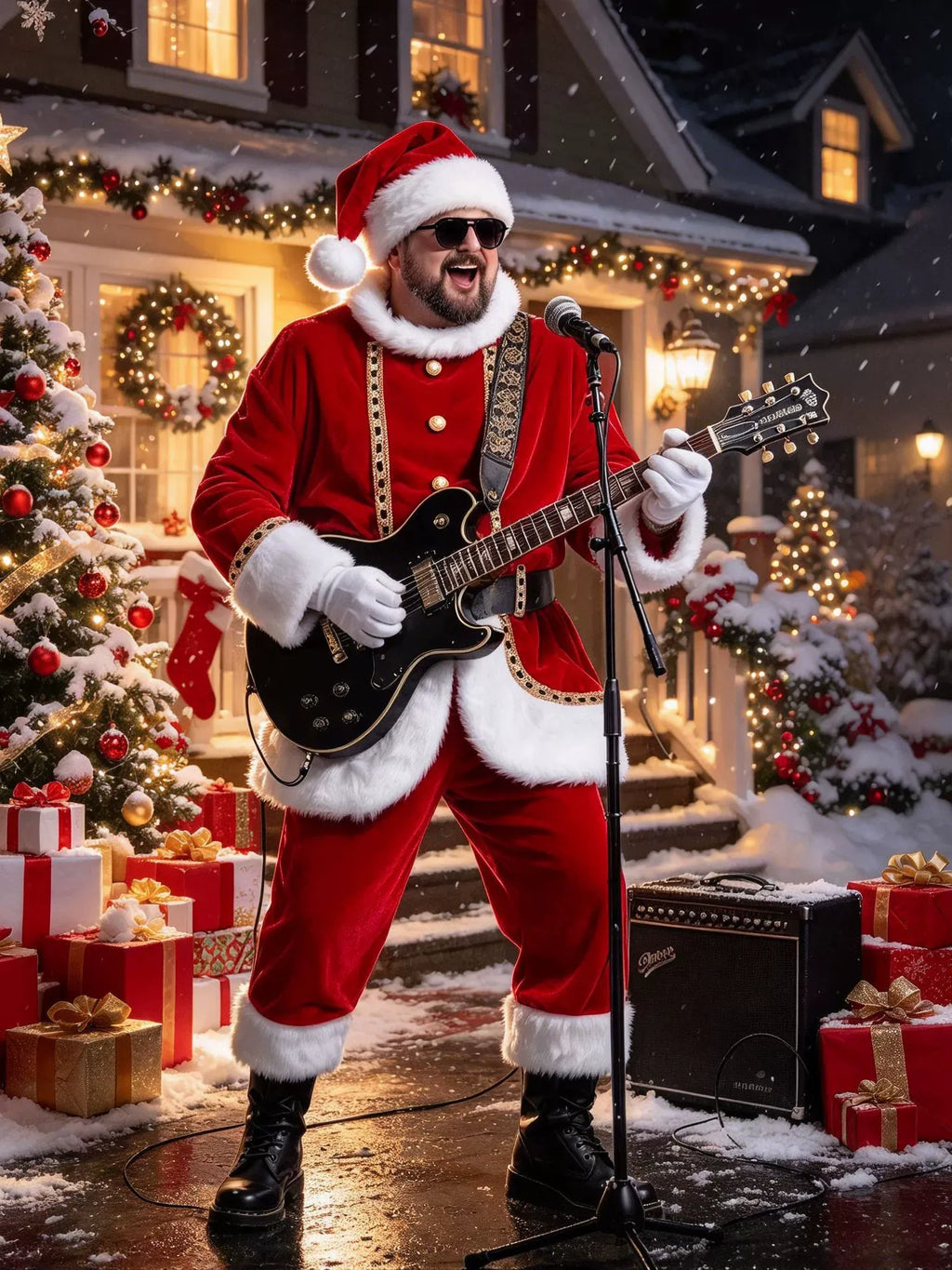 Adult Santa Costume Unisex Mrs Santa Claus Outfit with Hat Beard Belt and Gloves for Christmas Party