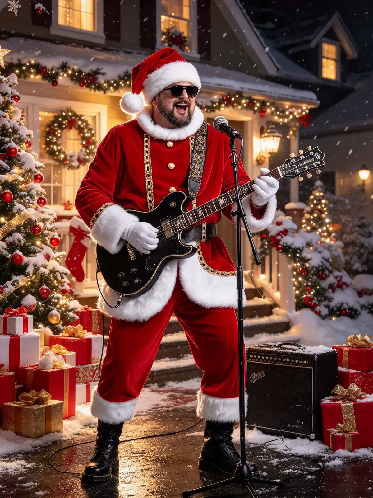 Adult Santa Costume Unisex Mrs Santa Claus Outfit with Hat Beard Belt and Gloves for Christmas Party