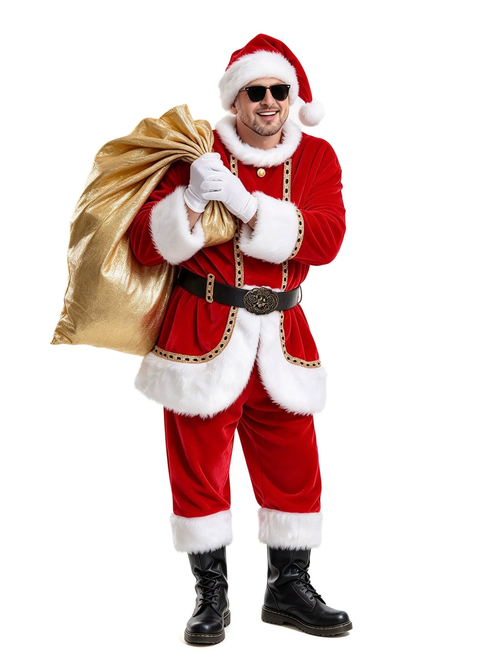 Adult Santa Costume Unisex Mrs Santa Claus Outfit with Hat Beard Belt and Gloves for Christmas Party