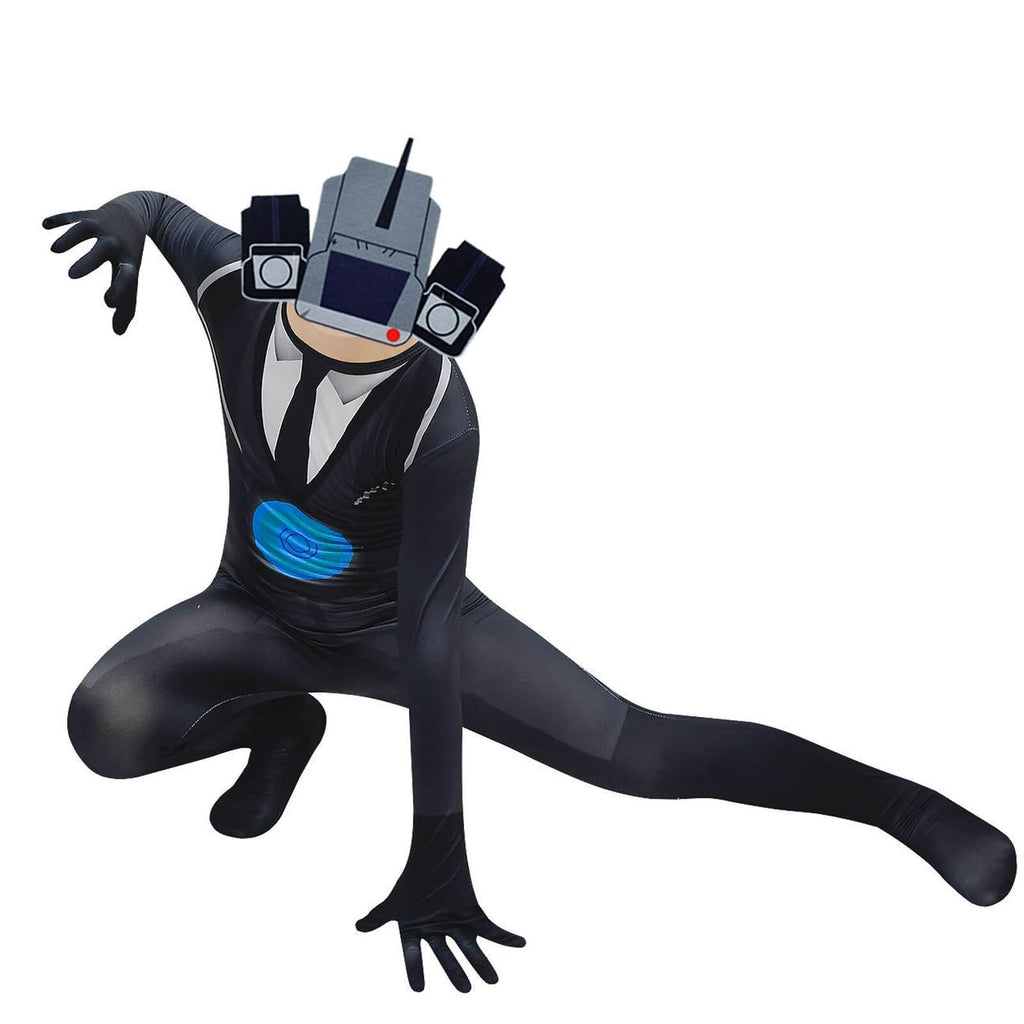 Kids Titan Cameraman Jumpsuit and Mask 2pcs Suit Cosplay Outfit for Halloween