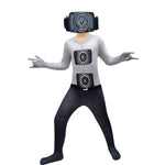 Skibidi Toilet Costume Cameraman Jumpsuit and Mask 2pcs Suit Kids Cosplay Outfit for Halloween