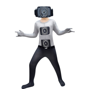 Kids Cameramen Costume Jumpsuit Shirt Hoodie w/ Mask Skibidi Toilet Costume