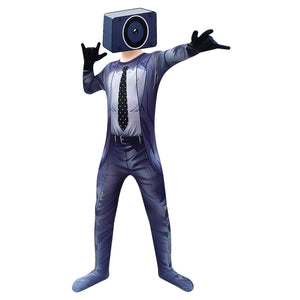 Kids Cameraman Costume Jumpsuit with Helmet 2pcs Suit for Cosplay Party