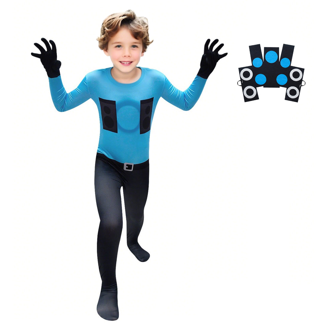 Kids Speaker Man Costume Blue Jumpsuit with Mask 2pcs Suit for Boys and Girls Cosplay