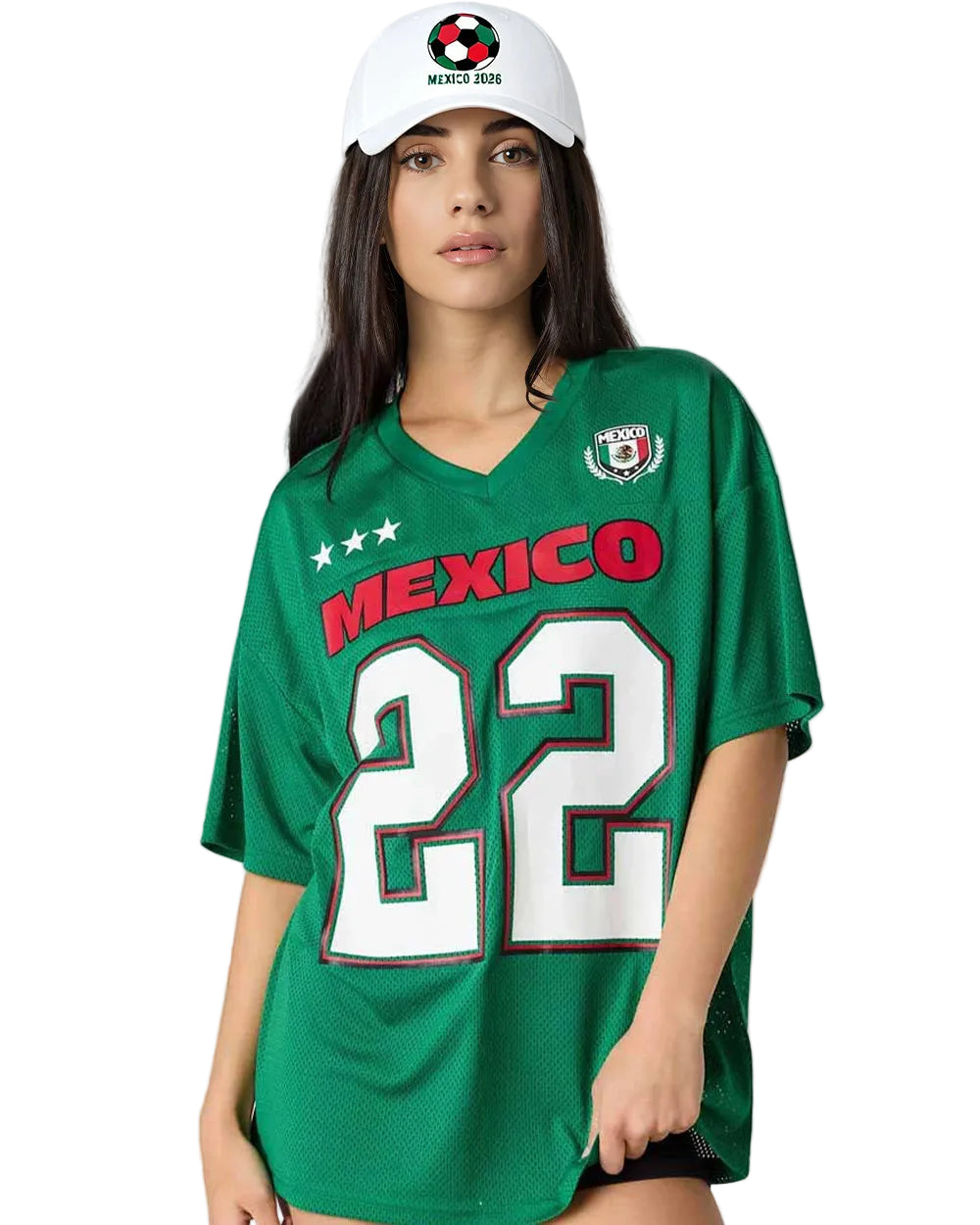 Futbol Jersey Mexico Breathable Soccer Mesh Shirts Quick-dry Football Tops with Cap for Daily Casual Wear