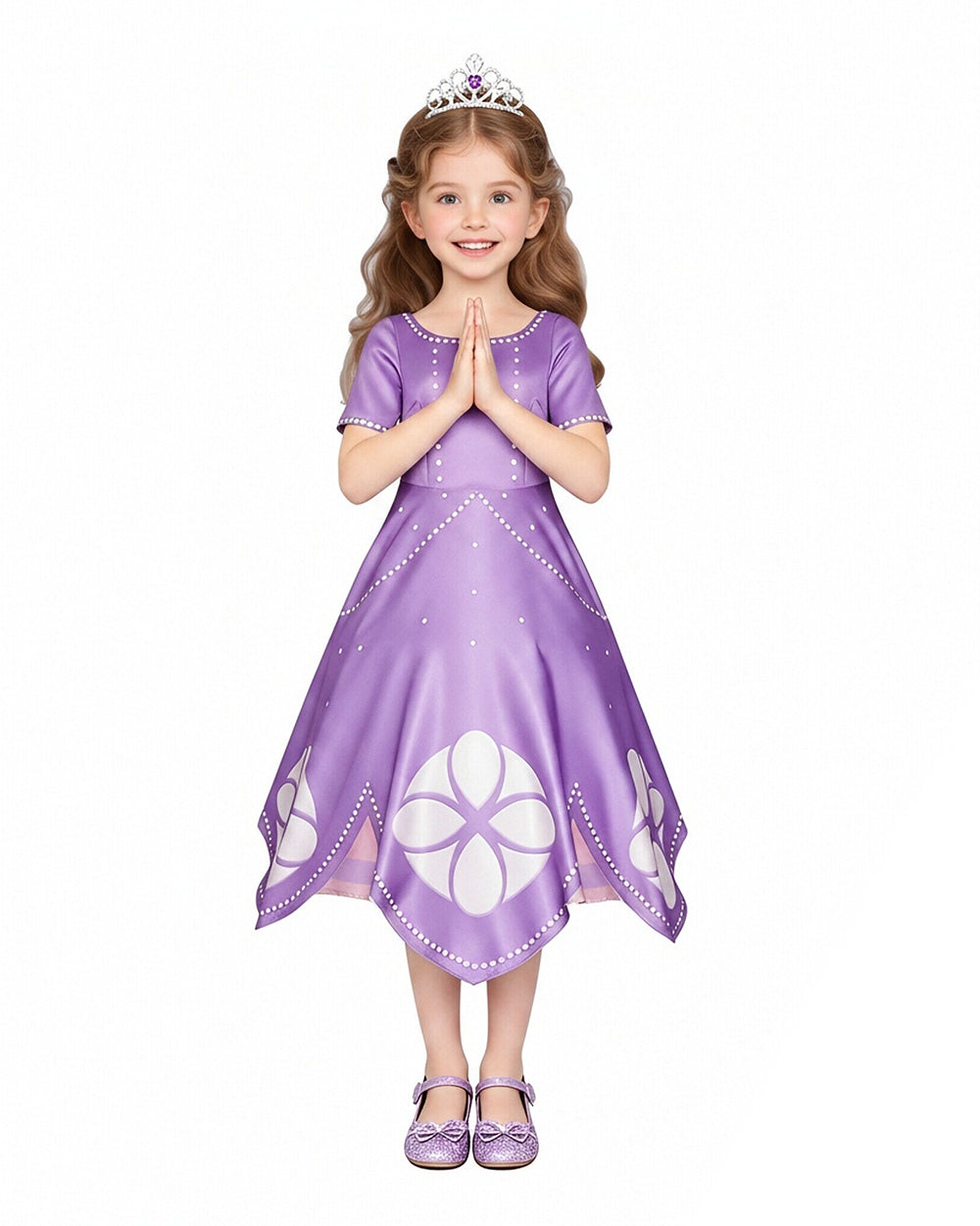 Girls Princess Purple Dress with Crown for Halloween Cosplay Birthday Party