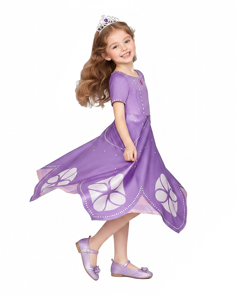 Girls Princess Purple Dress with Crown for Halloween Cosplay Birthday Party