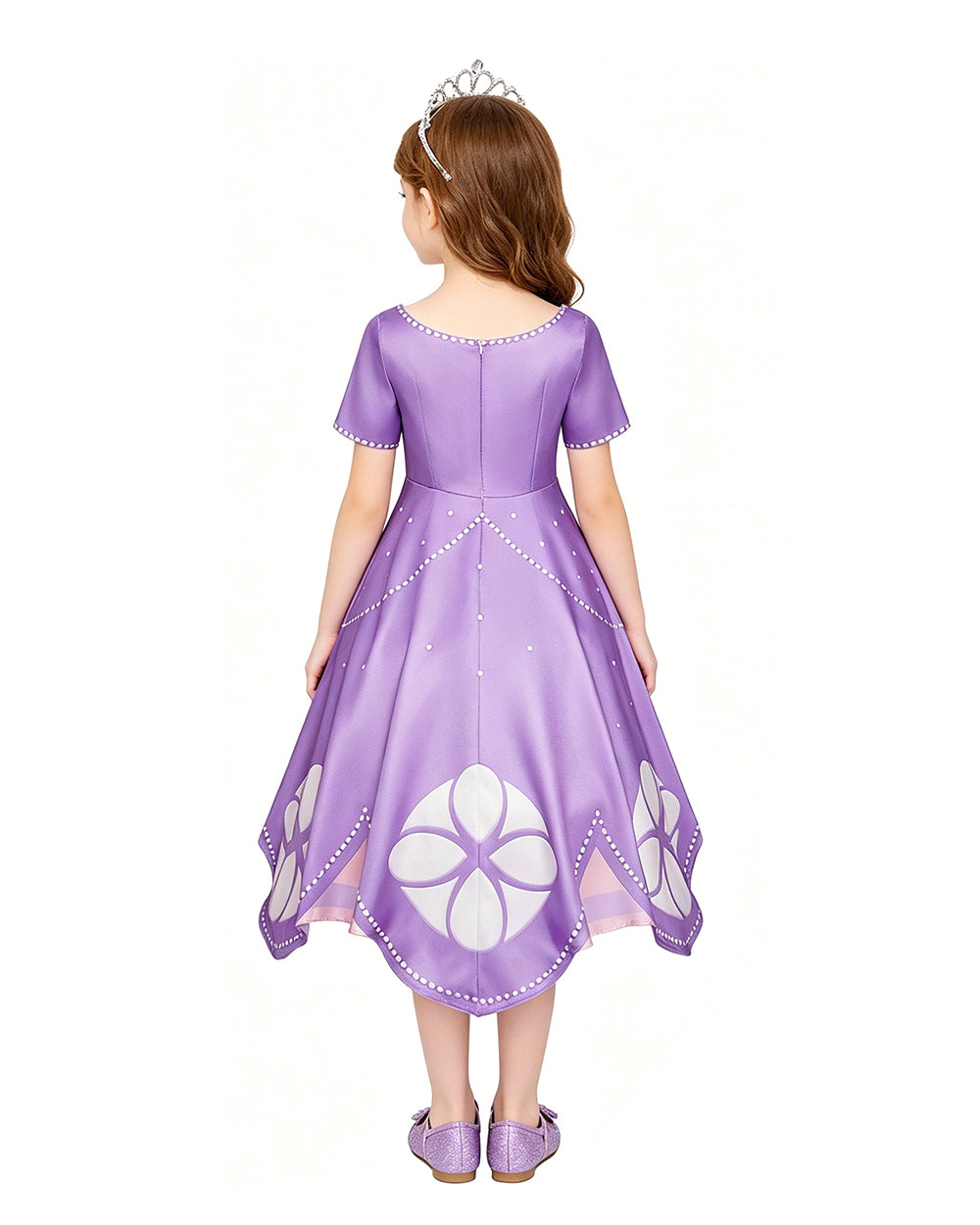 Girls Princess Purple Dress with Crown for Halloween Cosplay Birthday Party