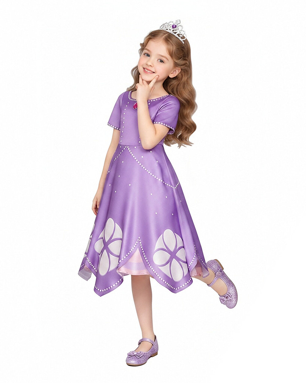 Girls Princess Purple Dress with Crown for Halloween Cosplay Birthday Party