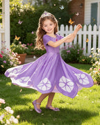 Girls Princess Purple Dress with Crown for Halloween Cosplay Birthday Party