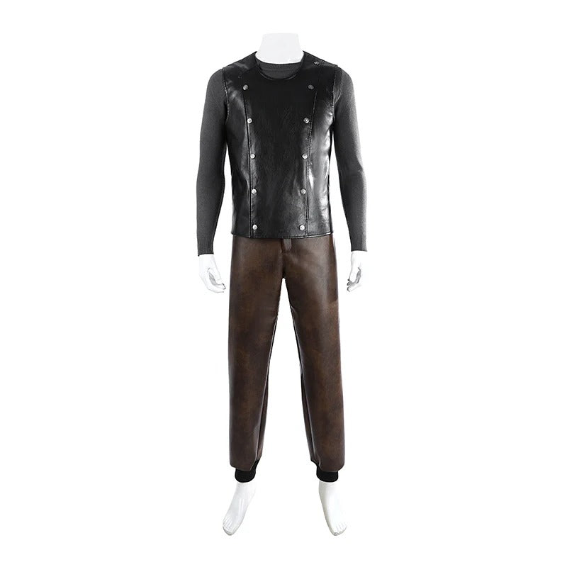 Mens 1930s Retro Spider Detective Costume Dark Brown Vintage Leather Trench Coat Hat with Accessories 8pcs Set for Comic Con