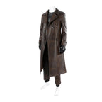 Mens 1930s Retro Spider Detective Costume Dark Brown Vintage Leather Trench Coat Hat with Accessories 8pcs Set for Comic Con