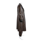 Mens 1930s Retro Spider Detective Costume Dark Brown Vintage Leather Trench Coat Hat with Accessories 8pcs Set for Comic Con