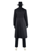 Mens Retro Spider Detective Costume Black Hero Trench Coat with Helmet and Accessories for Cosplay