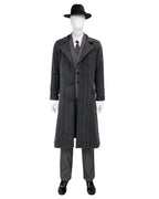 Mens Spider Hero Outfit Dark Gray Retro Overcoat Blazer and Hat Set for Stage Performance