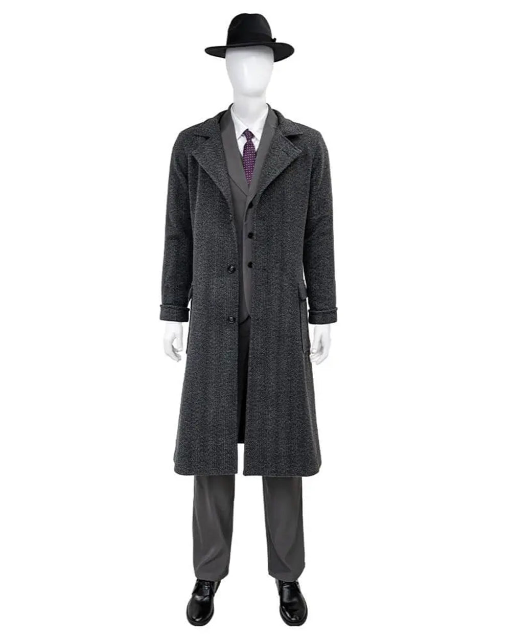 Mens Spider Hero Outfit Dark Gray Retro Overcoat Blazer and Hat Set for Stage Performance