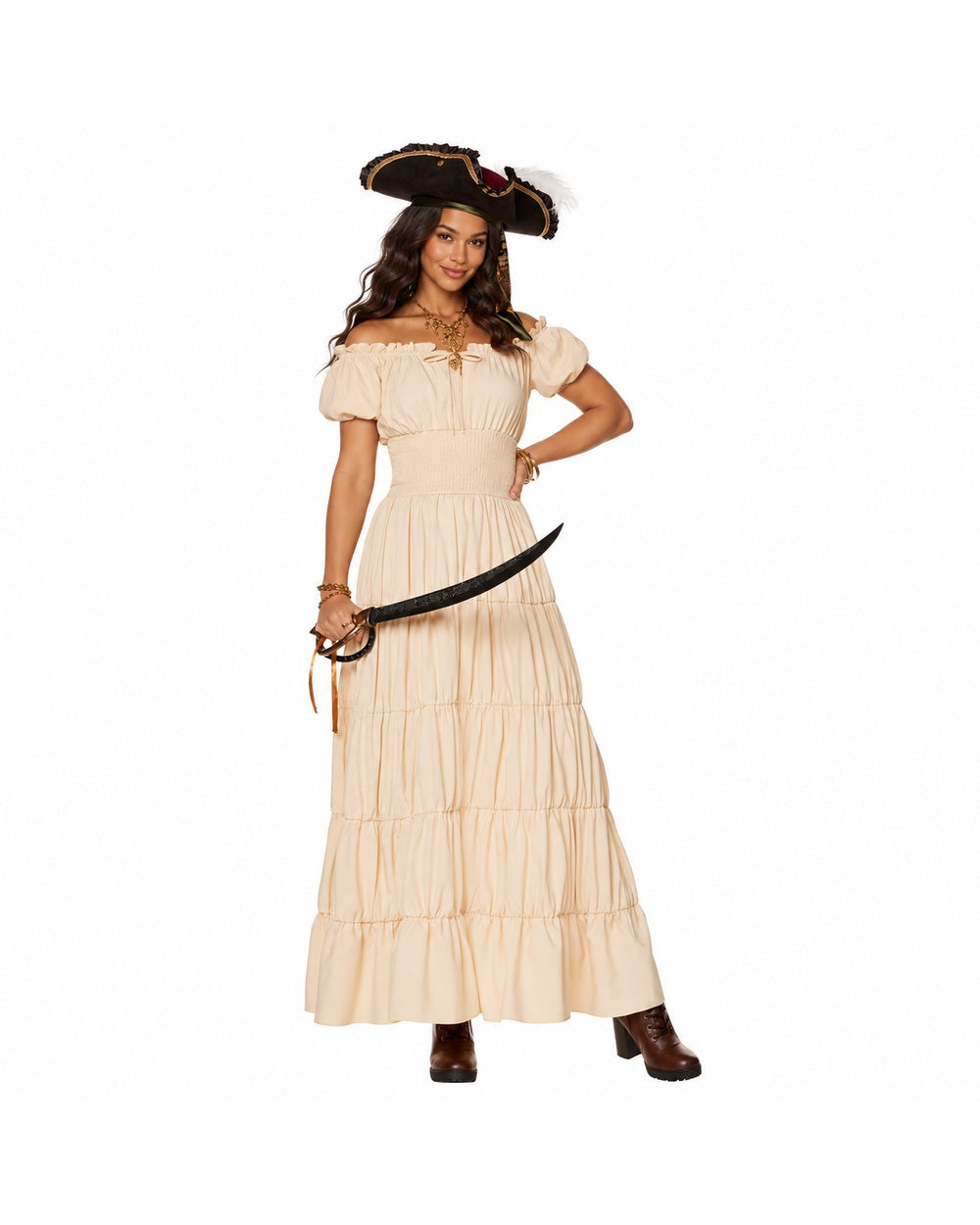 Adult Women's Pirate Costume Beige Peasant Dress 1pc Set for Halloween