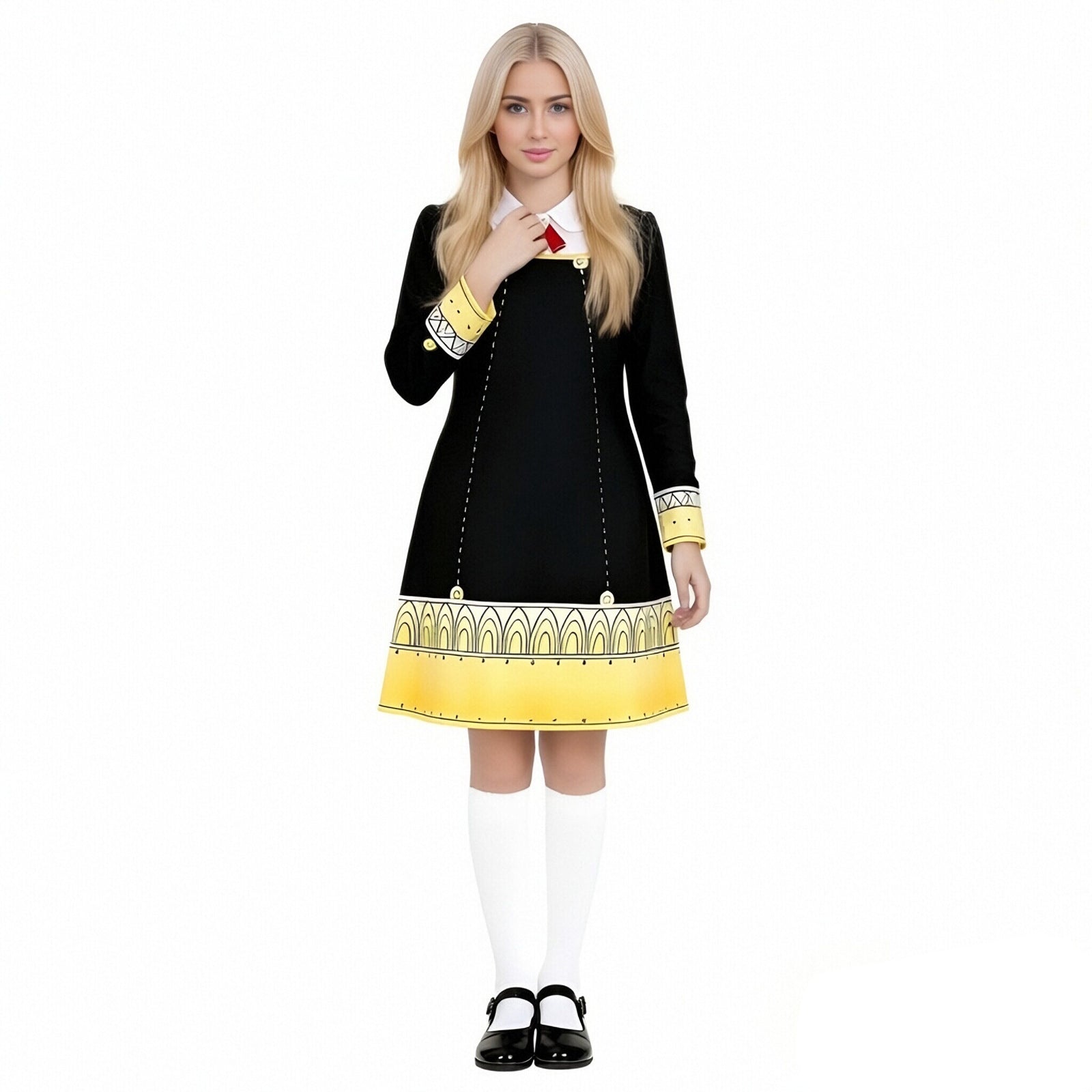 Anya Costume The Spy Child Cosplay Dress and Socks Headwear Full Set