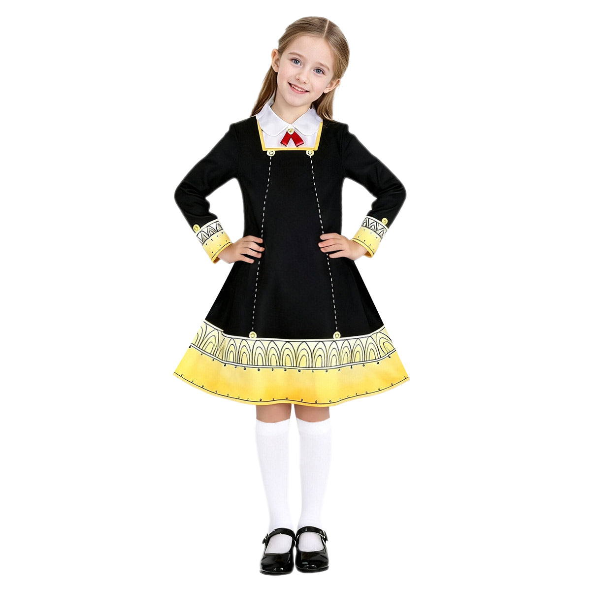 Anya Costume The Spy Child Cosplay Dress and Socks Headwear Full Set