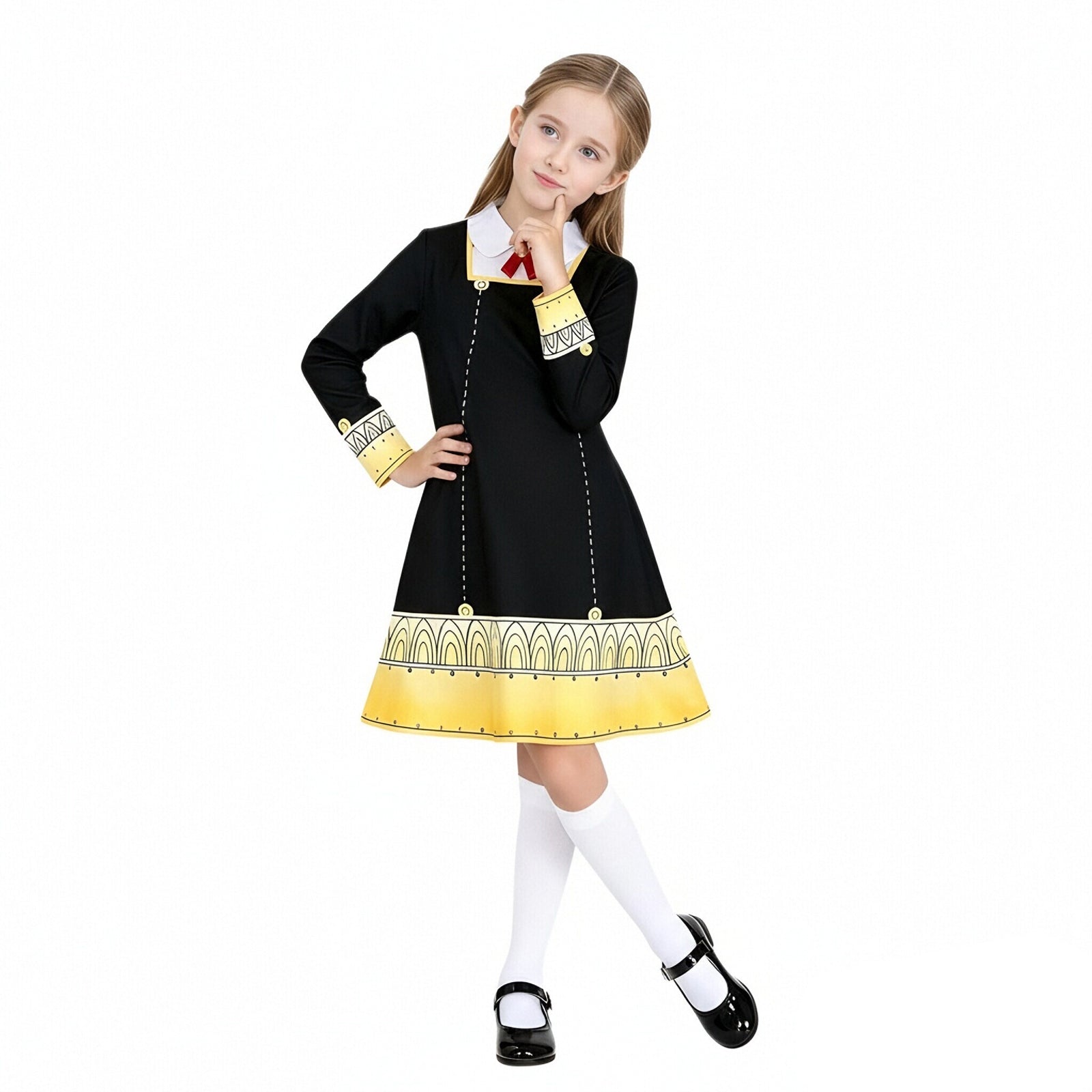 Anya Costume The Spy Child Cosplay Dress and Socks Headwear Full Set