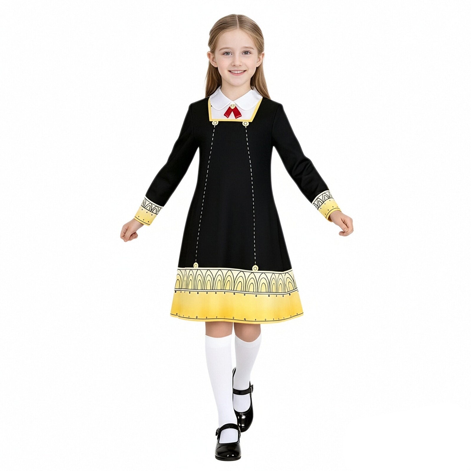 Anya Costume The Spy Child Cosplay Dress and Socks Headwear Full Set