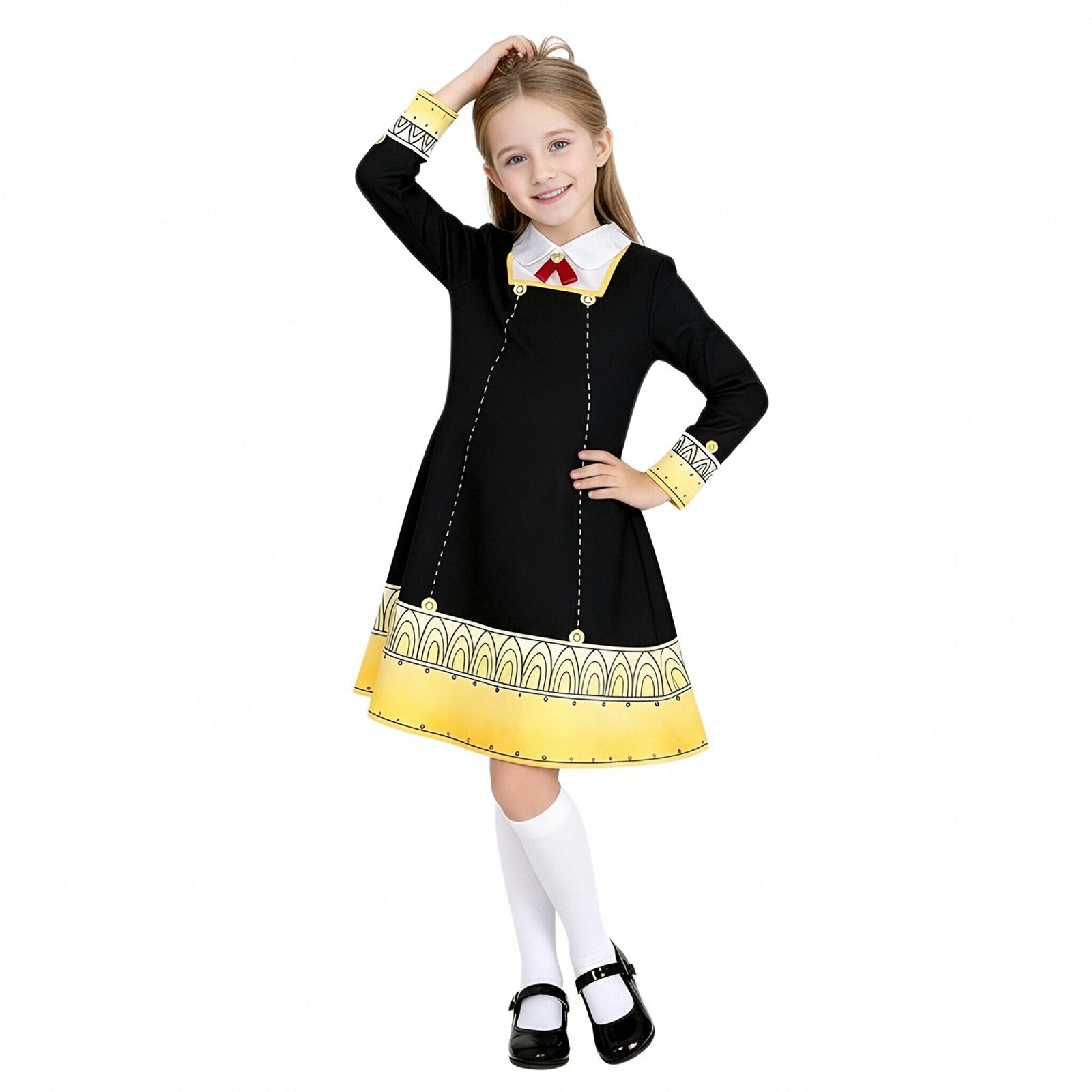 Anya Costume The Spy Child Cosplay Dress and Socks Headwear Full Set