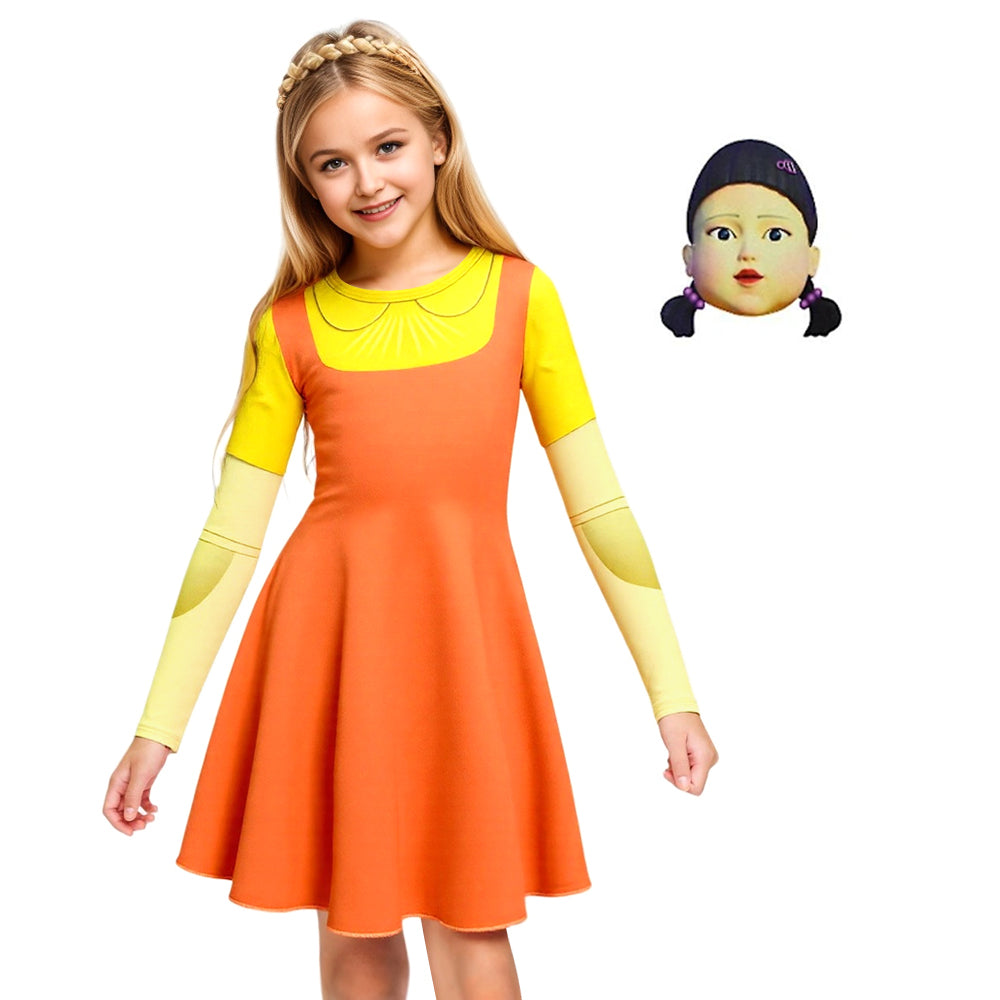 Kids Squid Dress Cute Long Sleeve Dolls Yellow Costume for Dress Up Party