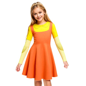 Kids Squid Dress Cute Long Sleeve Dolls Yellow Costume for Dress Up Party