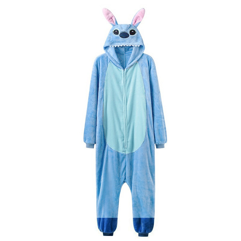Adult Blue Alien Costume Cute Fluffy Experiment 626 Hooded Pajama for Sleepwear