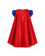 Girls Blue and Red Superhero Dress with Cape Shiny Gold Belt Red Star Costume for Halloween Themed Party