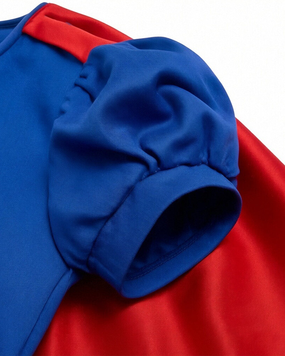 Girls Blue and Red Superhero Dress with Cape Shiny Gold Belt Red Star Costume for Halloween Themed Party