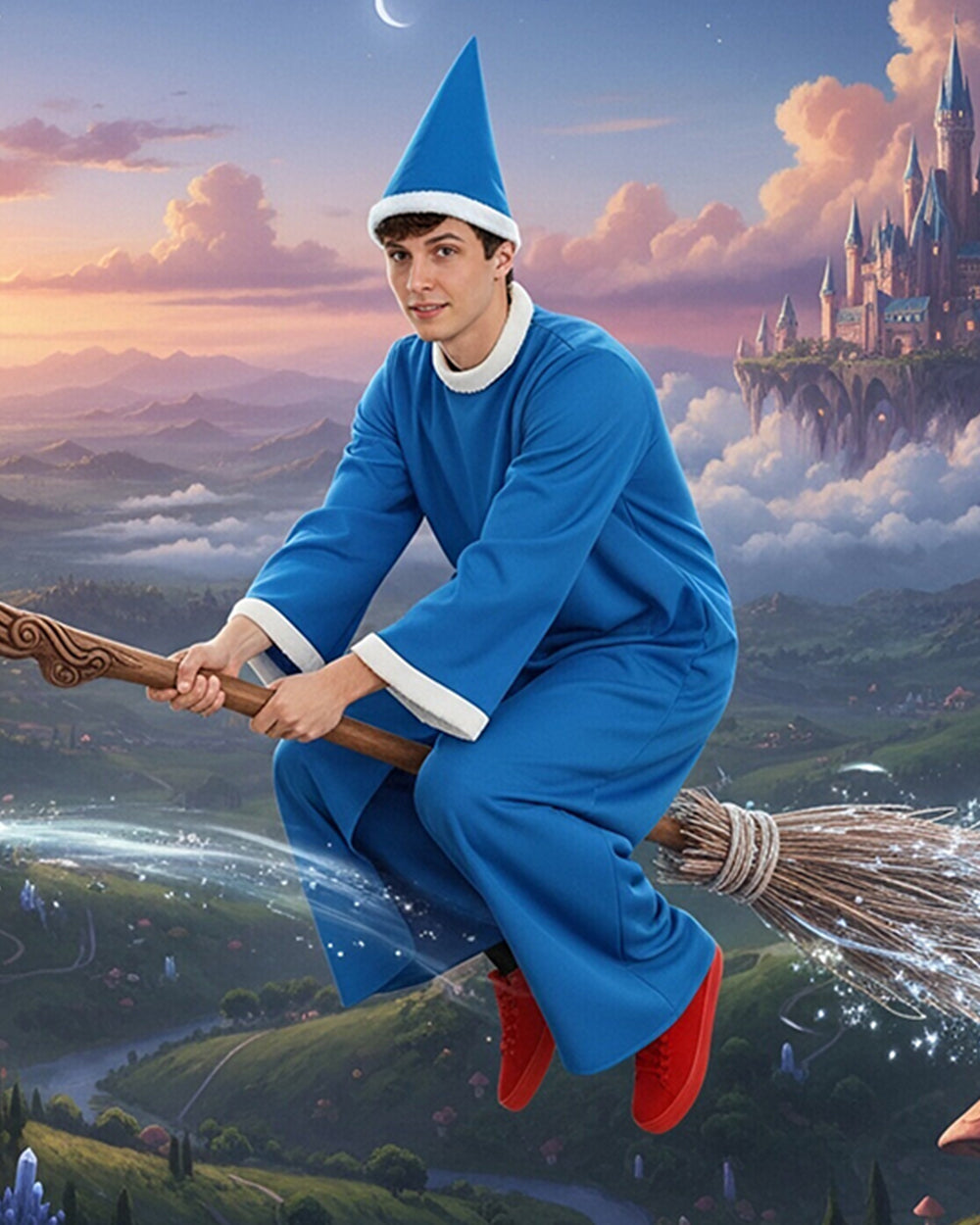 Classic Evil Wizard Costume Blue Magic Robe Hat and Glasses for Cosplay