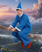 Classic Evil Wizard Costume Blue Magic Robe Hat and Glasses for Cosplay