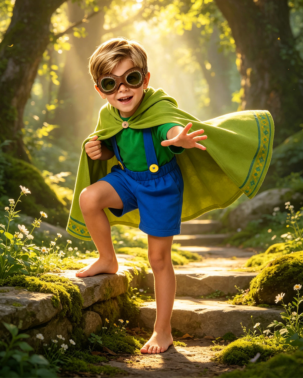 Boys Super Bro Costume Red-blue Shirt Overall Shorts Cape and Goggles 4pcs Set for Cosplay Carnival