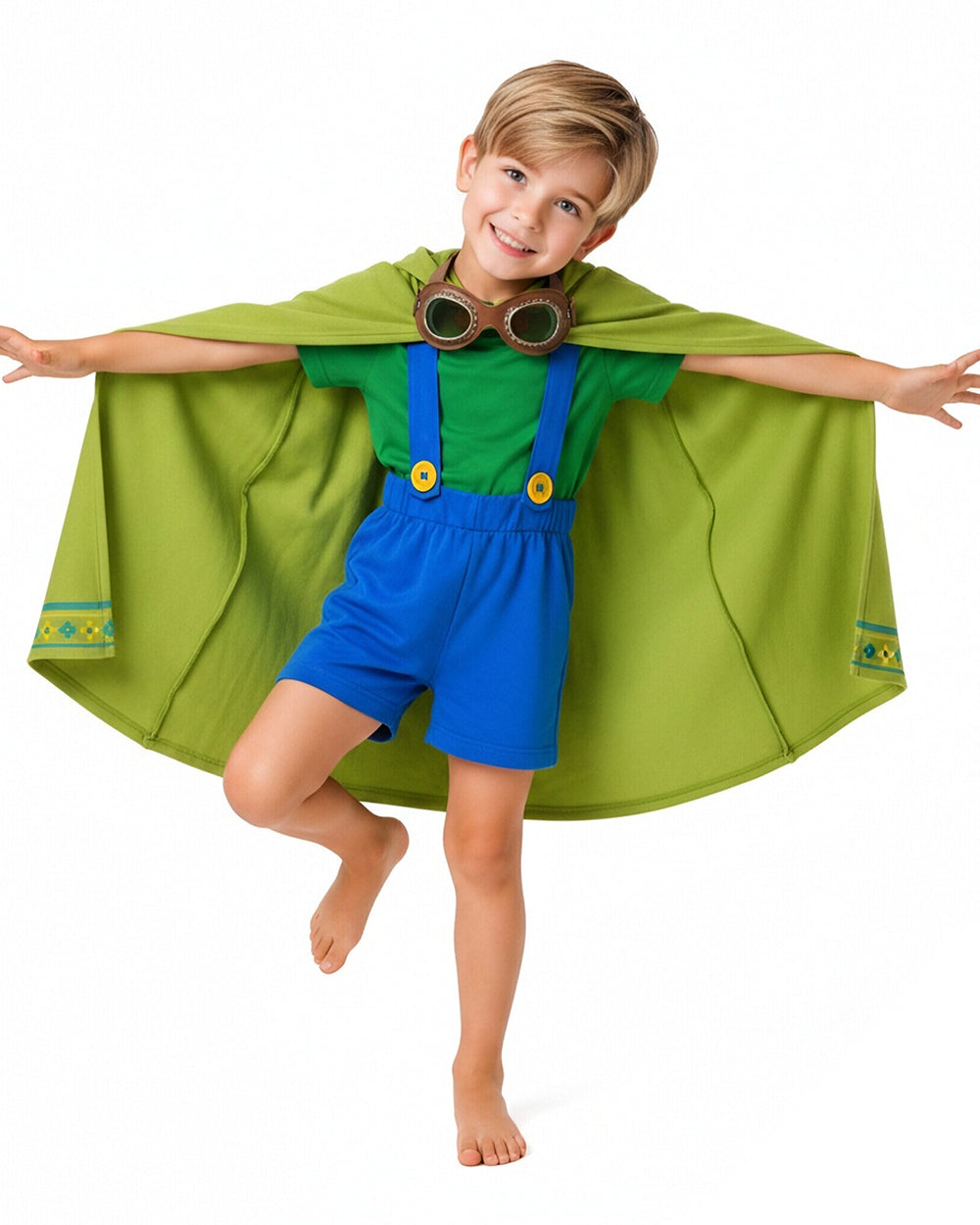 Boys Super Bro Costume Red-blue Shirt Overall Shorts Cape and Goggles 4pcs Set for Cosplay Carnival