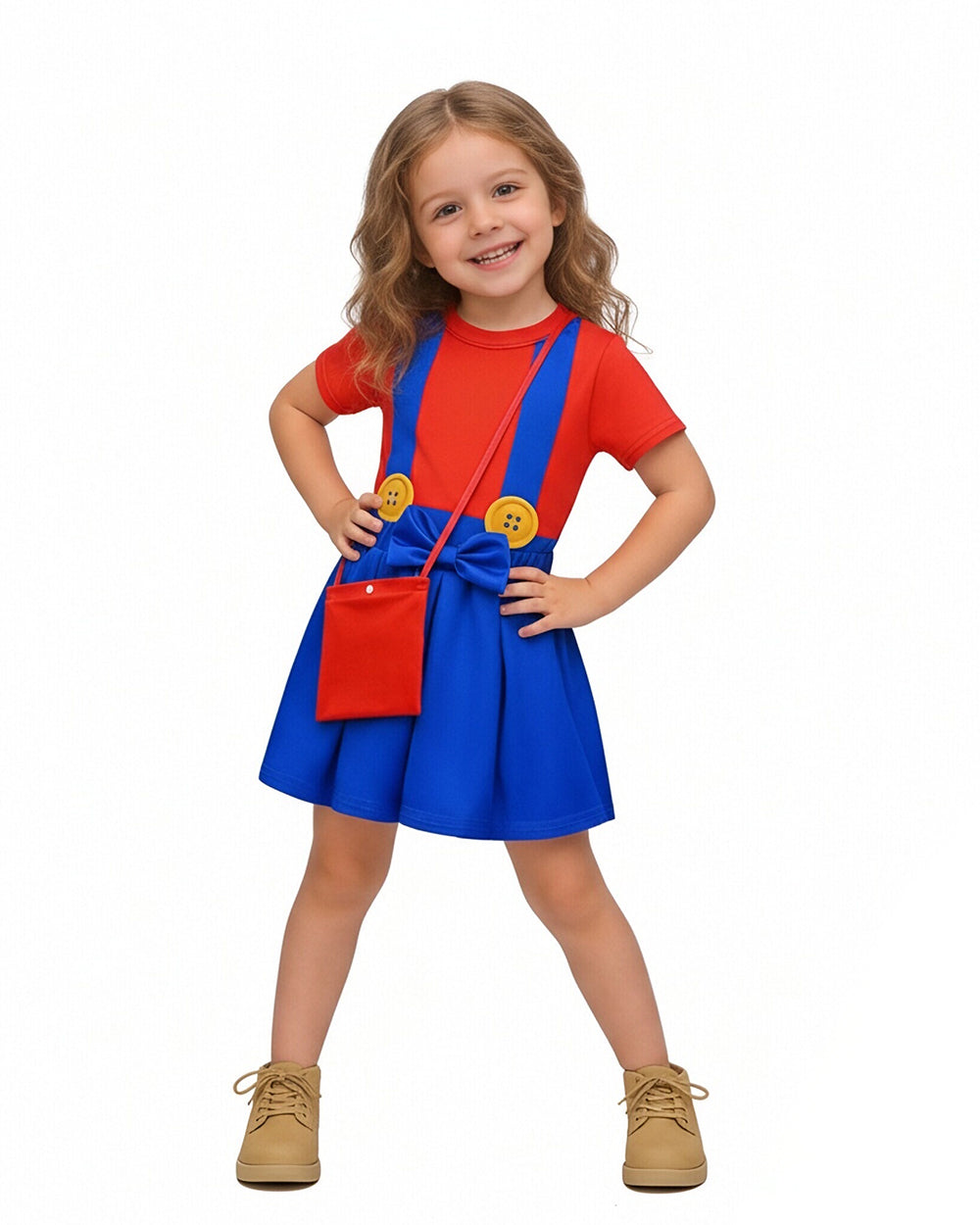 3pcs Plumber Hero Outfit Cute Shirt Pleated Bow Skirt and Matching Bag